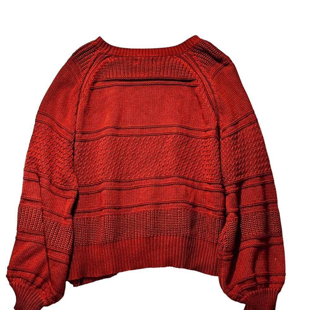 Mittoshop Pullover Sweater Womens Large Red Rust Chunky Knit 100% Cotton C20847 - Picture 2 of 9